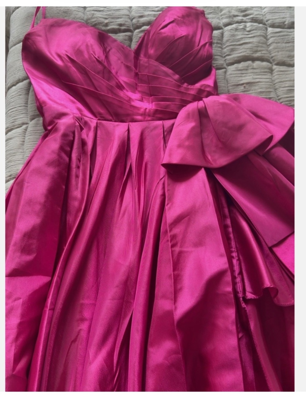 Mac Duggal Hot Pink Strapless Taffeta Gown Ruffles Side Slit Size 6